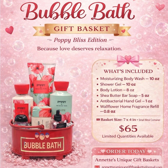 Bath & Body Works Poppy Bliss Bubble Bath Gift Set - Red and Pink